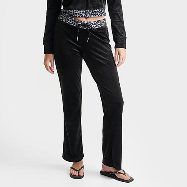 Juicy Couture Women's OG Big Bling Velour Leopard Print Track Pants, S - Black/Leopard