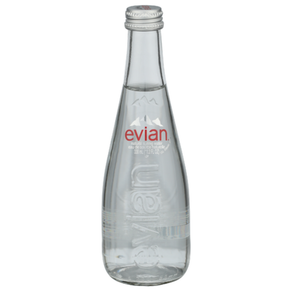 Evian Natural Spring Water Glass Bottle