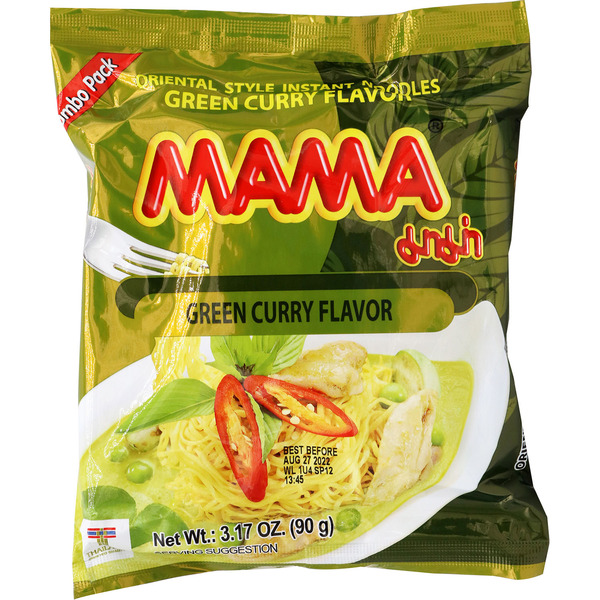 Mama Instant Noodles, Green Curry Flavor, Oriental Style, Jumbo Pack