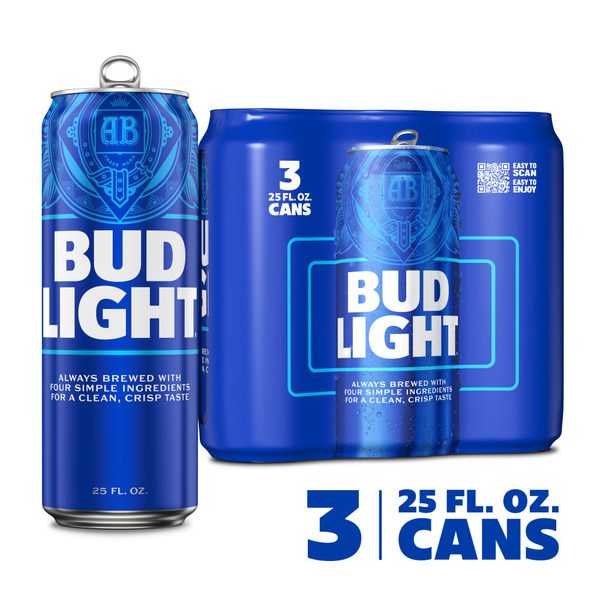 Bud Light American Lager Beer 3 Pack, 25 Fl Oz Cans Same-Day