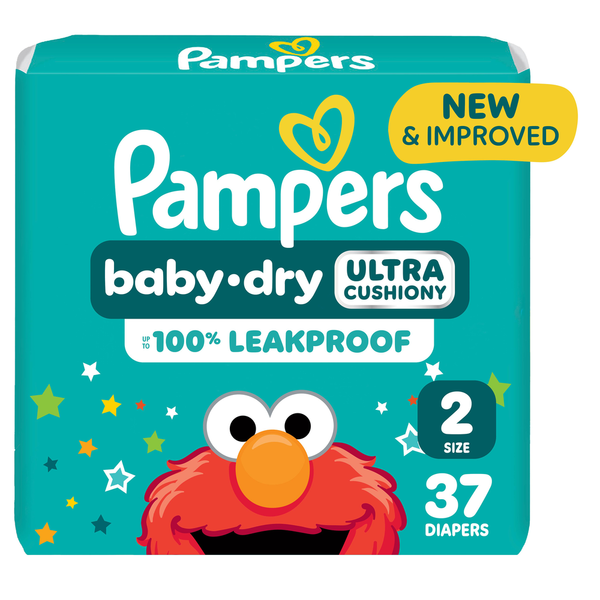 Pampers Baby Dry Diapers, Size 2 (10-22 lbs), Up to 100% leakproof