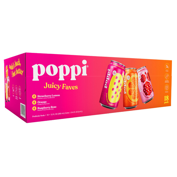 Poppi Soda, Juicy Faves Variety Pack, 12 fl oz, 18-count Same-Day