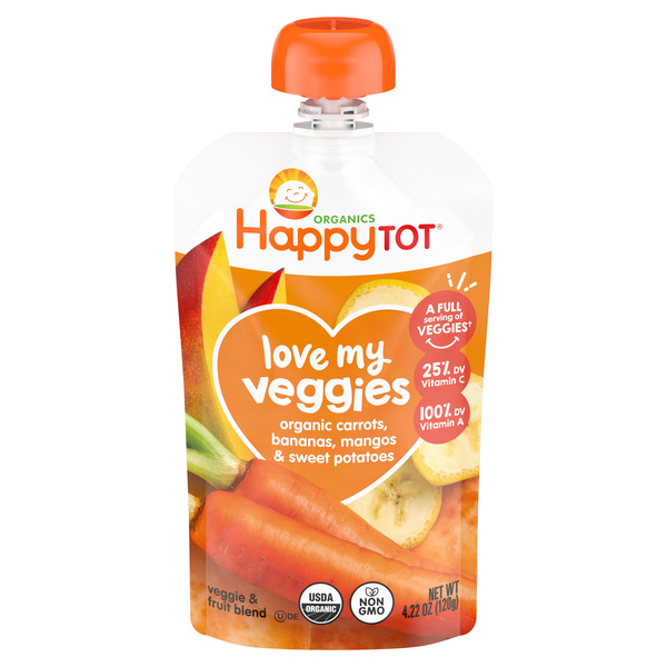 Happy Tot Organics Love My Veggies Stage 4 Organic Carrots, Bananas, Mangos & Sweet Potatoes Pouch 4.22 oz UNIT