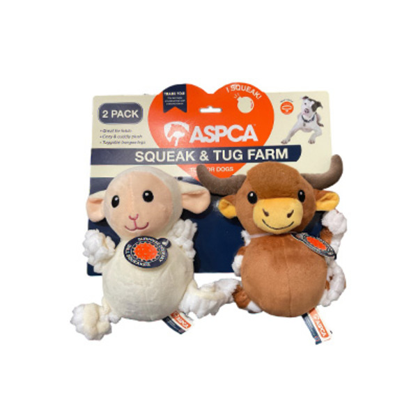 ASPCA Squeak & Tug Farm Lamb & Cow Dog Toy 2-Pack