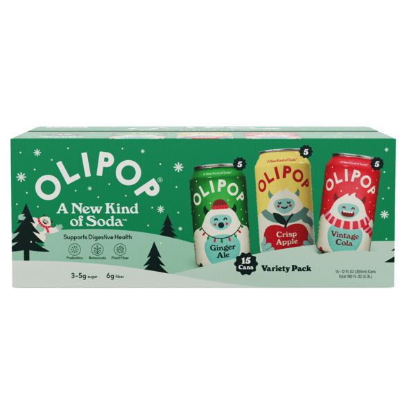 OLIPOP Prebiotic Soda, Holiday Variety Pack, 12 fl oz, 15 ct Same