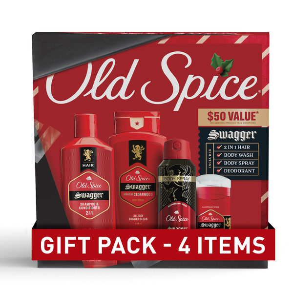 Old Spice Gift Pack for men, Swagger, 24/7 Holiday Freshness, 4