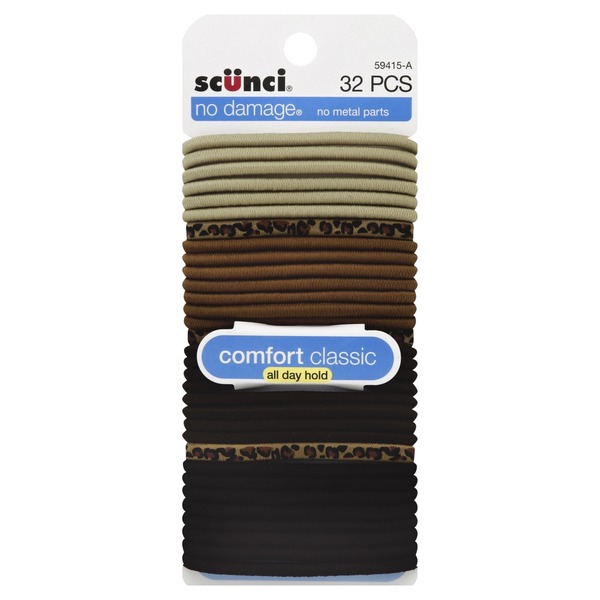 Scunci No Damage Comfort Classic All Day Hold Hair Elastics 32 Ct