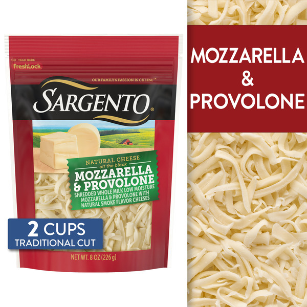 Sargento Mozzarella & Provolone Natural Shredded Cheese, Traditional Cut, 8 oz.