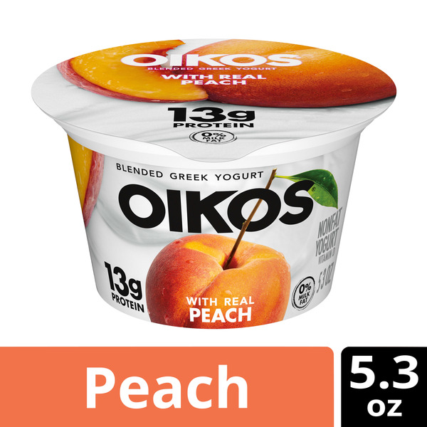 Oikos Blended Greek Nonfat Yogurt, Peach, 5.3 oz. Same-Day