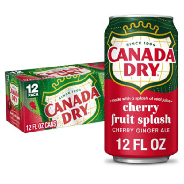 Canada Dry Fruit Splash Cherry Ginger Ale Soda, 12 fl oz cans, 12 pack