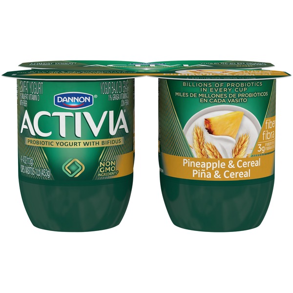 Activia Fiber Fiber Pineapple & Cereal Lowfat Probiotic Yogurt (4 oz