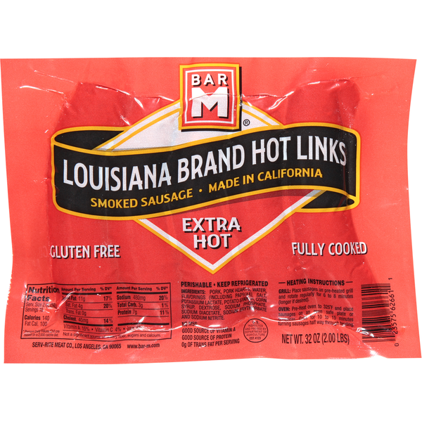 Bar-M Hot Links, Extra Hot, Louisiana Brand