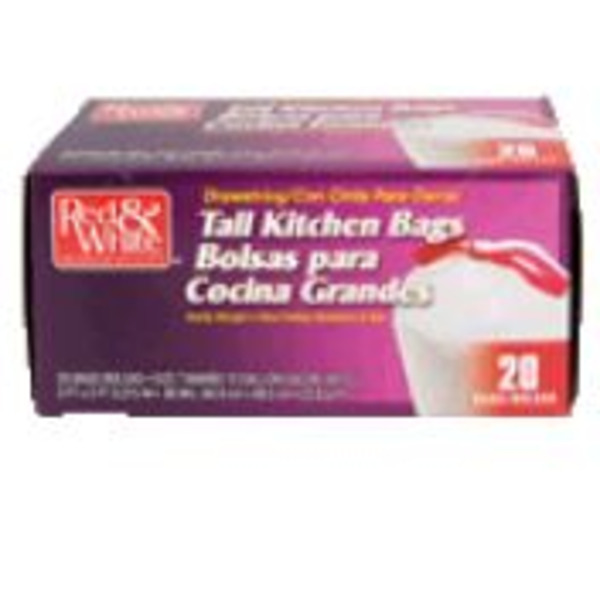 Red & White - Tall Kitchen Draw String Bag - 20 Ct