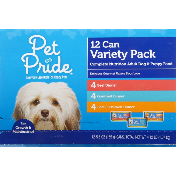 Kroger Pet Pride Dog and Puppy Food, Variety Pack, 12 Can SameDay