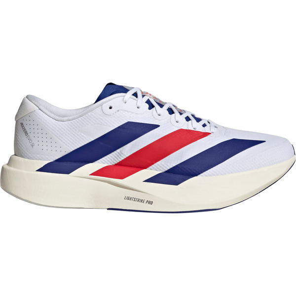 adidas Men's Adizero EVO SL Woven Running Shoes, Size 10.5, Medium/D - Ftwr White/Mystery Ink/Pure Ruby