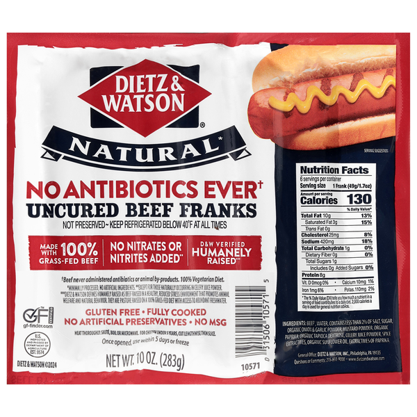 Dietz & Watson Beef Franks, Uncured, Natural Same-Day Delivery or