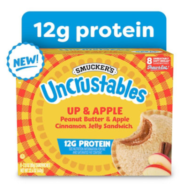 Smucker's Uncrustables Up & Apple Morning Protein Snacks, Peanut Butter & Apple Cinnamon Jelly Sandwiches on Wheat Bread, Each (Frozen)