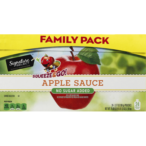 Signature SELECT Apple Sauce, Squeeze & Go!, No Sugar Added, Family Pack