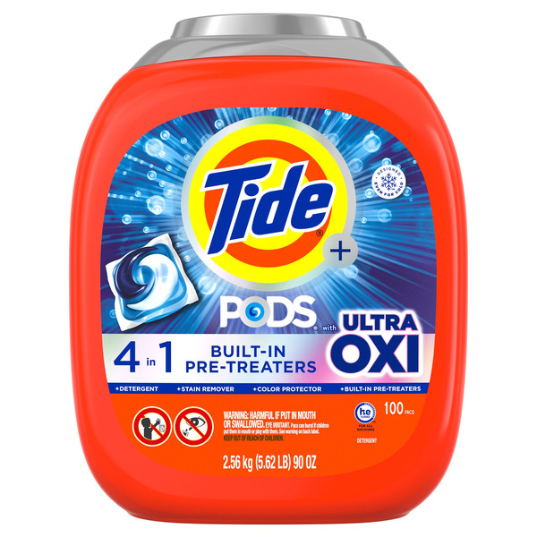 Tide Pods with Ultra Oxi Laundry Detergent Pods, 100-count