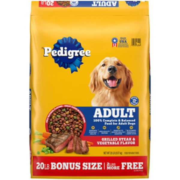 Pedigree Adult Dry Dog Food Grilled Steak & Vegetable Flavor, 20 lb. Bag