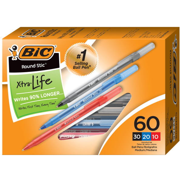 BIC 1.0mm Medium Point Round Stic Xtra Life Ballpoint Pens - Assorted Colors