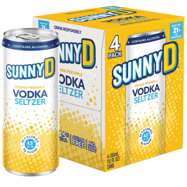 SunnyD Vodka Seltzer Orange Pineapple, 4 pack of 12oz slim cans