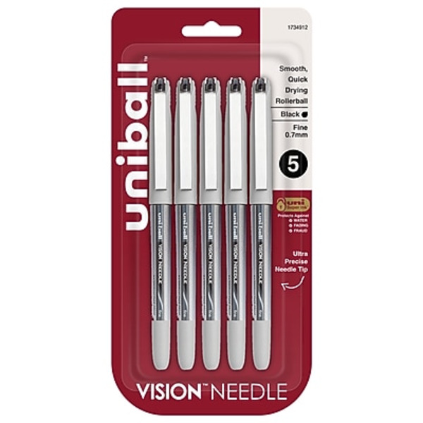 Uniball 1734912 Vision Black Ink Needle Fine Point Rollerball Pen