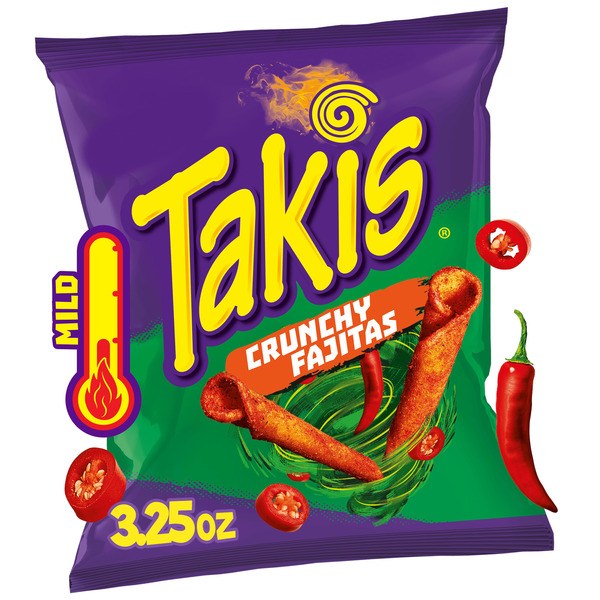 Takis Crunchy Fajitas 3.25 oz Snack Size Bag, Fajita Flavored Mild Spicy Rolled Tortilla Chips