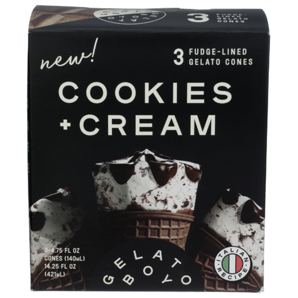 Gelato Boy Italian Cookies + Cream Fudge-Lined Gelato Cones 3 Pack