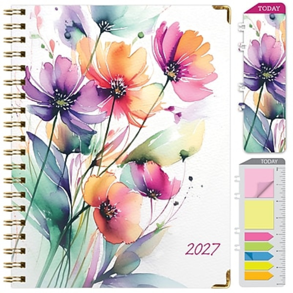 Excello Brands 2027 Hardcover Weekly & Monthly Fashion Planner, 8.5 x 11 in - Rainbow Floral