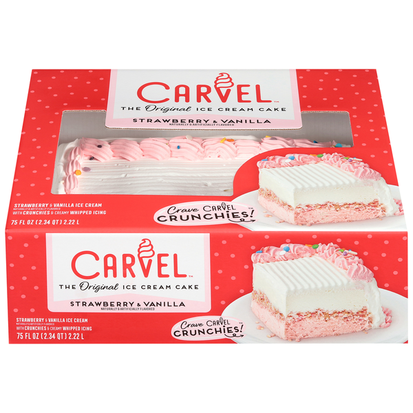 Carvel Ice Cream Sheet Cake, Strawberry And Vanilla Ice Cream With Strawberry Crunchies