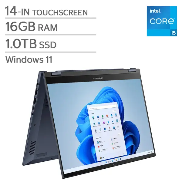 ASUS Vivobook S14 Flip 2-in-1 Touchscreen Laptop, Intel Core i5-13420H, 16GB RAM, 1TB SSD
