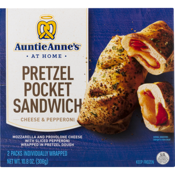 Auntie Anne's At Home Pretzel Pocket Sandwich, Cheese & Pepperoni, At