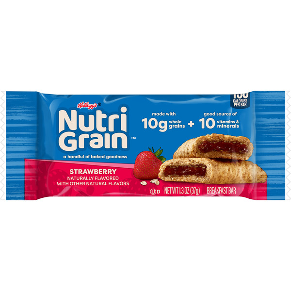Kellogg’s Nutri-Grain Strawberry Soft Baked Breakfast Bars, Made with Whole Grains, Single Serve, 1.3 oz