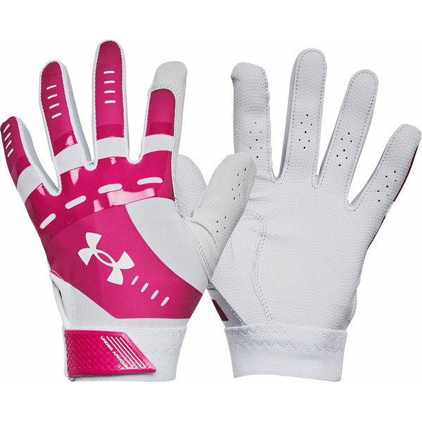 Under Armour Girls' Radar 22 Softball Batting Gloves - White & Tropic Pink
