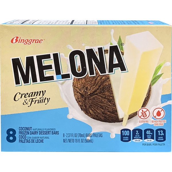 Melona Dessert Bars, Frozen Dairy, Coconut, 8 Pack