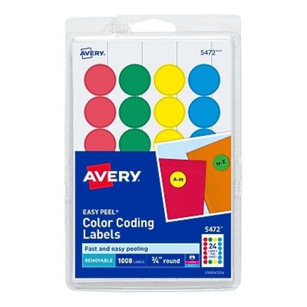Avery 13958/5472 Assorted Colors Laser & Inkjet Round Print-&-Write Color-Coding Labels