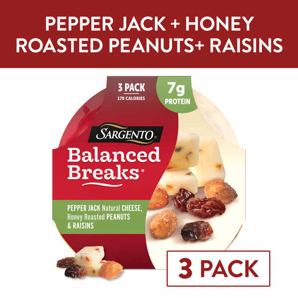 Sargento Balanced Breaks® Pepper Jack Natural Cheese, Honey Roasted Peanuts and Raisins Snack Kit, 3-Pack