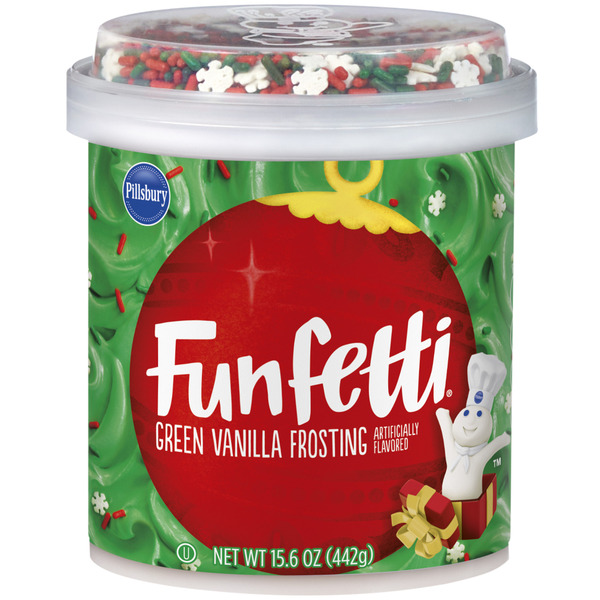Pillsbury Funfetti Holiday Green Vanilla Frosting, 15.6 Oz Tub