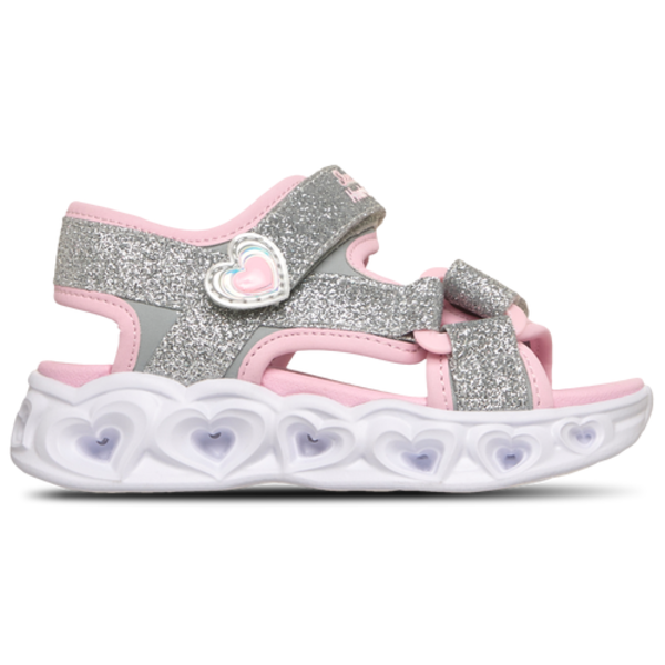 Skechers Girls' Lighted Double Strap Sandals, Size 8 - Silver/Pink