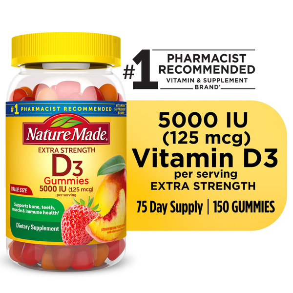 Nature Made Extra Strength Vitamin D3 5000 IU (125 mcg) per serving Gummies - 150 ct