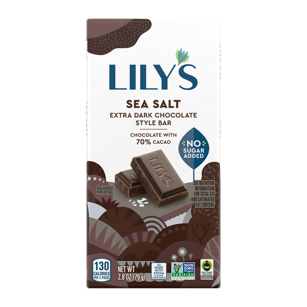 LILY'S Sea Salt Extra Dark Chocolate Style No Sugar Added, Sweets Bar, 2.8 oz