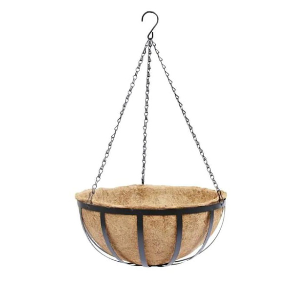 Style Selections 14.0-in W x 13.77-in L x 23.22-in H Black Metal Round Indoor Hanging planter