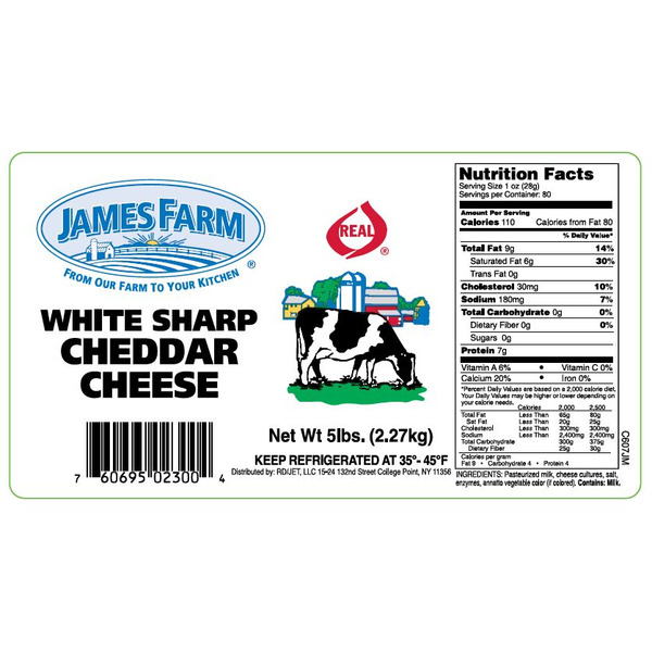 James Farm - Sharp White Cheddar Cheese - 5 lb