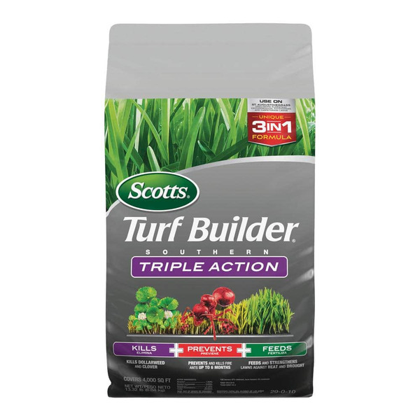 Scotts Turf Builder 13.32 Lbs. 4,000 Sq. Ft. Southern Triple Action, Weed Killer, Fire Ant Preventer, Lawn Fertilizer