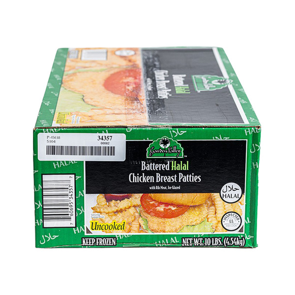 Garden Valley Breaded Halal Chicken Breast Patties, Fully Cooked - 10 lbs
