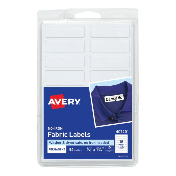 Avery 1/2" x 1-3/4" No-Iron Fabric Labels, Washer & Dryer Safe
