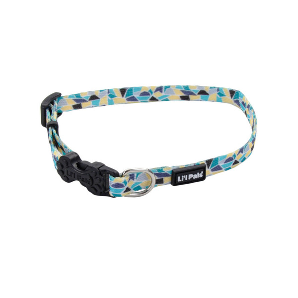 Coastal Li'l Pals 8-12” Teal Yellow Grey Adjustable Dog Collar