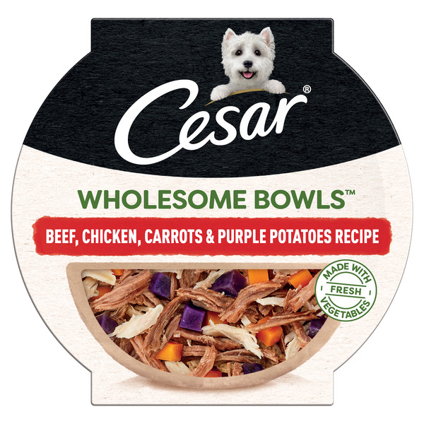 Cesar Wholesome Bowls Wet Dog Food, Beef, Chicken, and Vegetables Recipe, 3 oz. Bowl