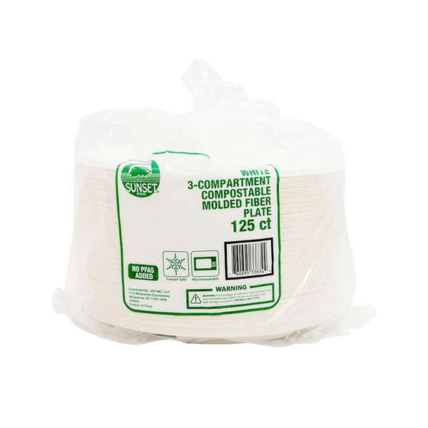 Sunset- 10' White 3 Compartment Plate 125 CT